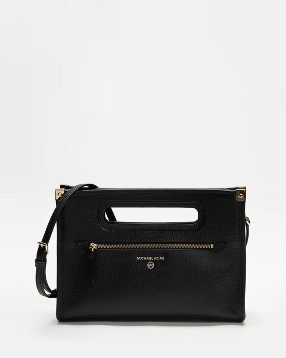 Michael Kors Jane Large Clutch Bag black pebbled leather crossbody luxe gold HW